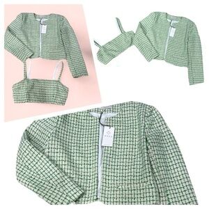 Wayf Where Are You From Cropped Jacket Set Green/Cream NWT Women’s Size M
